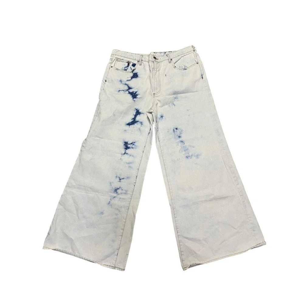 VIAVIA The Low + Baggy Jean Cyprus Tie Dye Wide Leg Denim Pants White Blue Sz 33